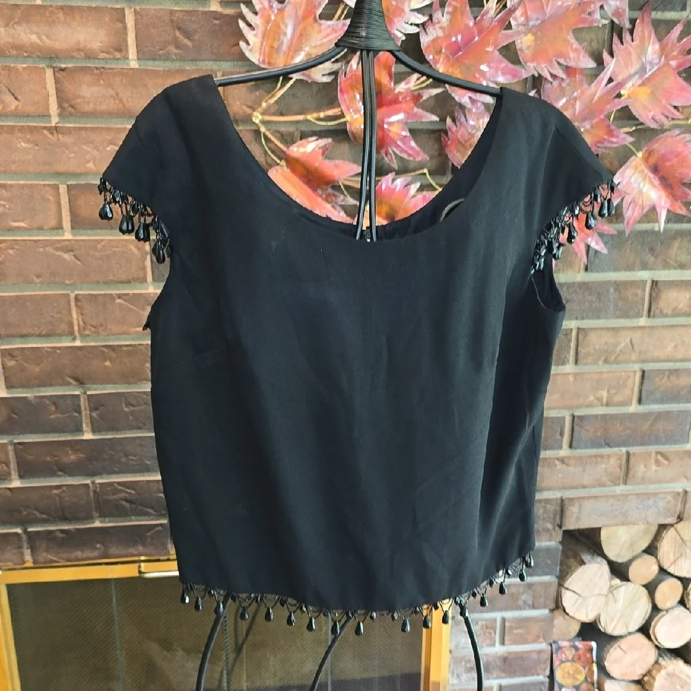 Miss Sun Valley by Morris Watkin - Black Women's Top with Beaded Trim - Picture 1 of 13